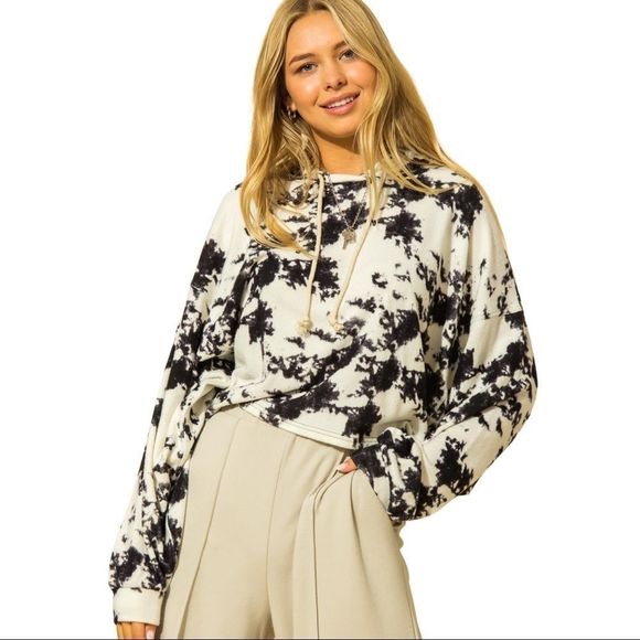 TIE DYE PRINT OVERSIZED BALLOON SLEEVE HOODIE - Picture 5 of 6